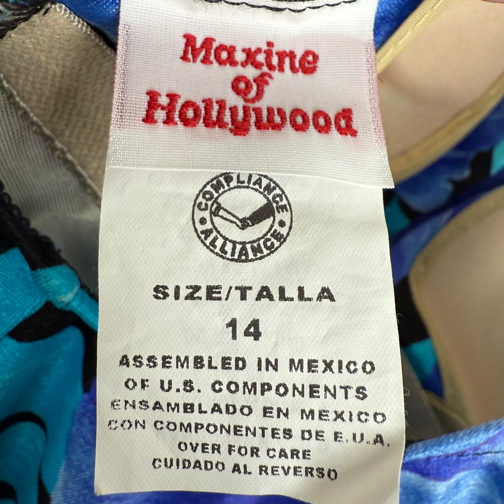 Maxine of Hollywood Floral One Piece Swimsuit 14 Blue Retro Tropical Swim - Picture 8 of 8